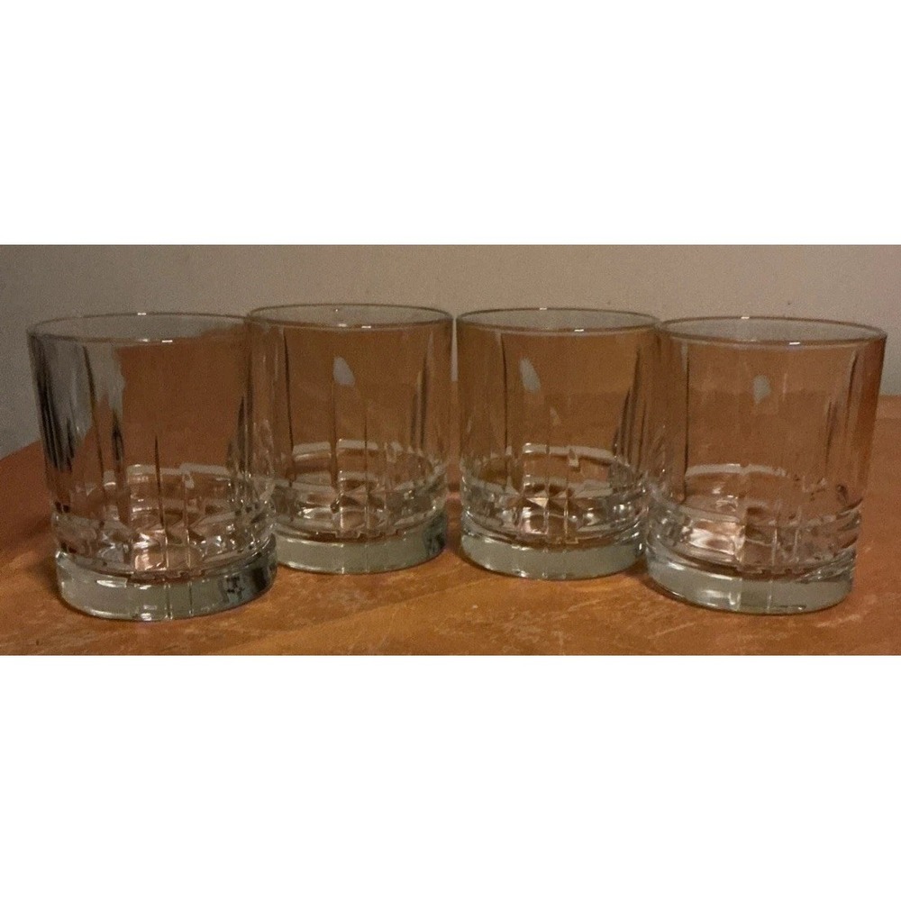 Set Of 4 Whiskey/Low Ball Glasses Vertical & Horizontal Lines Unbranded